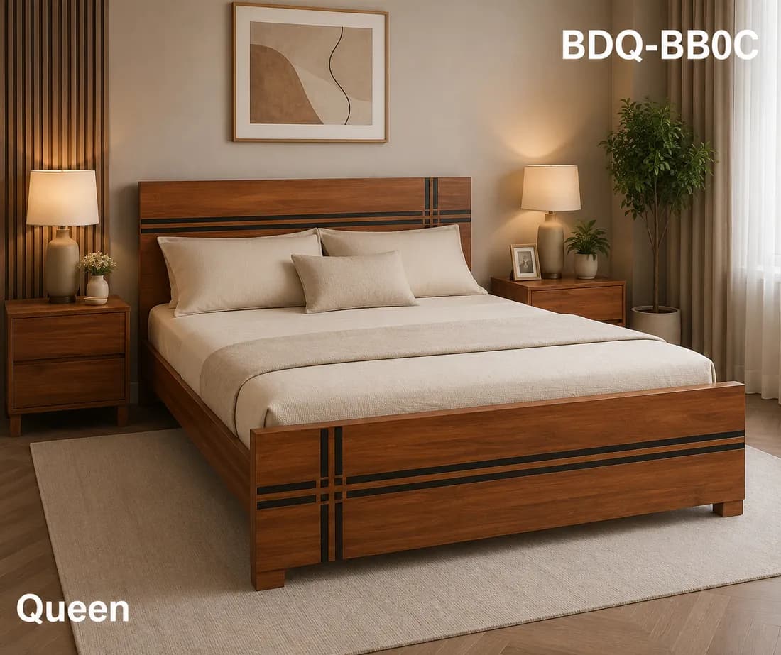 QUEEN BED LAMINATED SOLID WOOD MODEL